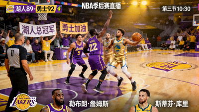 NBA季后赛湖人队对阵勇士队篮球比赛直播画面
